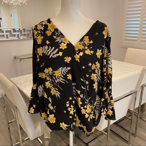 INC International Concepts Black and Yellow Floral Blouse
